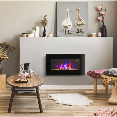 Cheminée électrique murale 1000/2000 W métal noir LED 7 couleurs avec télécommande - CHICFURN (1/5)