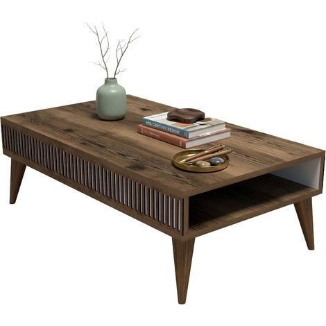 Mesa de Centro Sangiano, con Patas, un Compartimento, Forma Rectangular, 105x60x35h cm Marrón Nogal