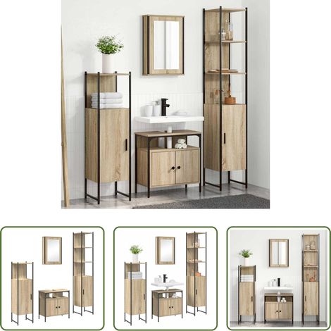 vidaXL Meubles de salle de bain rustiques - Ensemble de mobilier de salle de bain 4 pcs Chêne Sonoma (1/5)