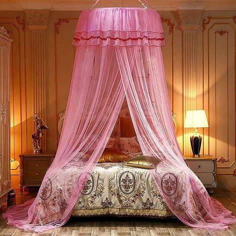 Moustiquaire Triomphe,Baldaquin Rond Double Dentelle Princesse,Grande Dome Moustiquaire lit Double pour Sans Poinçon,Princesse Tente de Bébé Fille Enfant Adulte, Lit Limple au Lit King Size(Rose) (1/4)