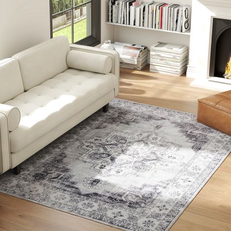 Tapis de salon lavable en machine, antidérapant, aspect flanelle. 230 x 160 cm. Gris. (1/5)