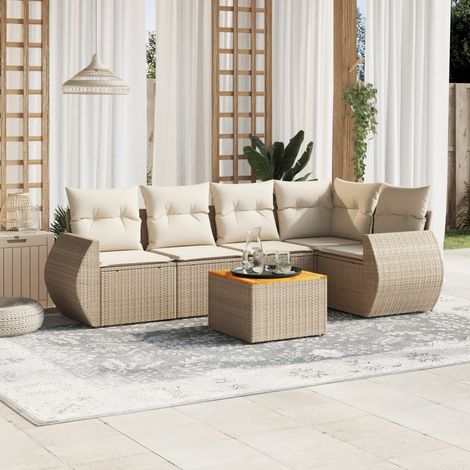 Set Divano da Giardino 6 pz con Cuscini Beige in Polyrattan vidaXL (1/5)