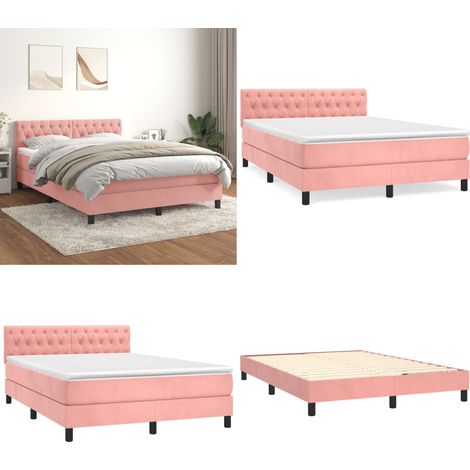 Sommier à lattes de lit avec matelas Rose 140x190 cm Velours - Lit Double - Lit Tapissier - Lit Velours - Lit Rose - Literie - Home & Living