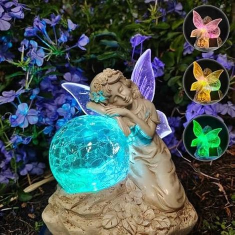 Figurines de Jardin solaires Elfes - Décoration de Jardin pour l'extérieur - Lampe Solaire pour extérieur - Boule RVB - Changement de Couleur - Lampes solaires pour l'extérieur - Cadeau
