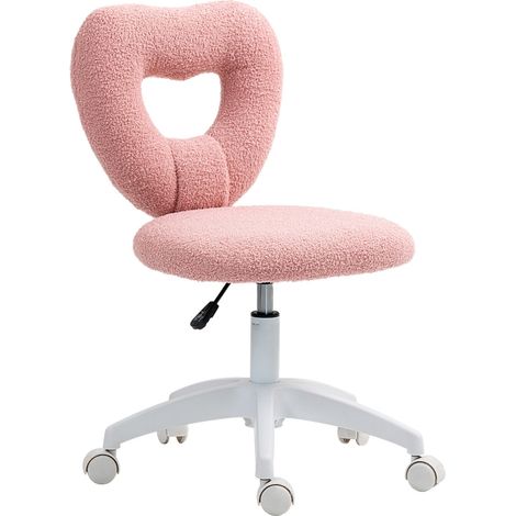 Silla de escritorio, silla de oficina, silla giratoria de oficina en casa con respaldo en forma de corazón, sin reposabrazos, tocador de felpa regulable en altura para estudio, rosa Aosom
