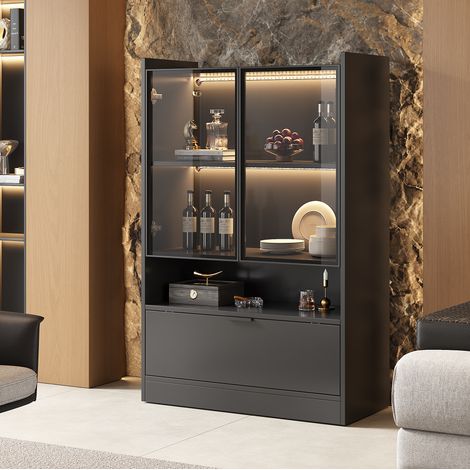 Vitrina LED negra mate 120 x 80 x 35 cm en tablero de partículas OKMYHOME (1/5)