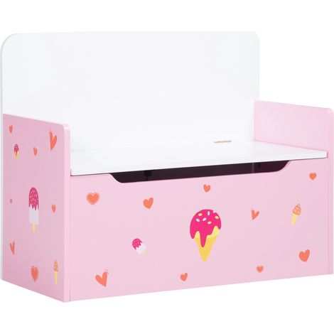 Banc enfant 2 en 1 avec coffre de rangement intégré, pour enfants de plus de 18 mois, charge maximale 50 kg, 60 x 30 x 50 cm, rose (1/5)