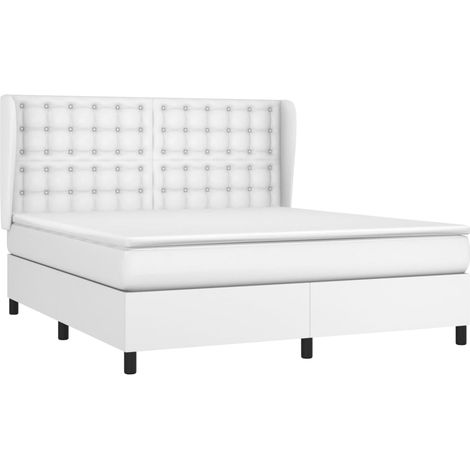 vidaXL Sommier à lattes de lit avec matelas Blanc 160x200cm Similicuir (1/5)