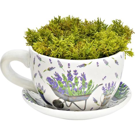 Vase ou cache pot en forme de tasse lavande 20x12x15cm