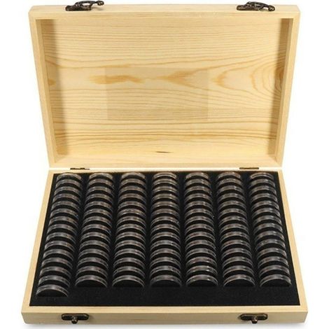 Boîte de rangement en bois de pin pour pièces de collection commémoratives, avec 20 capsules pouvant contenir