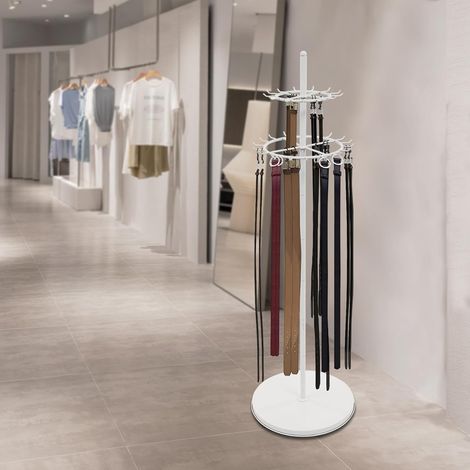 Zweistöckiges Design-Display, Schal- und Gürtelhalter mit 31 Haken für Zuhause und Geschäfte, 168 cm hoch, weiß