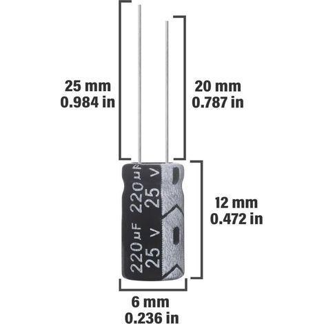 Condensateur Électrolytique en Aluminium 220 µF 25 V 6 x 12 mm 105 °C Lot de 15 pièces pour Alimentation et Électronique (1/3)