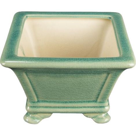 Vaso per bonsai quadrato in gres smaltato verde 13,5x13,5x9,5 cm - YM14 (1/4)