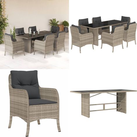 Ensemble à manger de jardin et coussins 7 pcs gris clair rotin - Meubles De Jardin - Salon De Jardin - Set De Jardin - Table De Jardin - Chaises De Jardin - Home & Living (1/5)