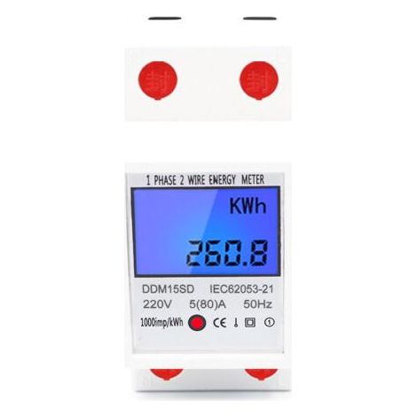 Einphasiger Multifunktions-Schienenzähler – Einzeltarif – Hintergrundbeleuchtetes LCD-Display – Maximale Intensität 80A/220V – kWh-Verbrauchsanzeige (1/4)