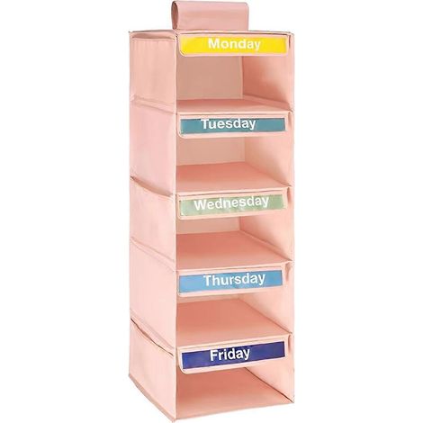 5-stufiger Wochenkleiderorganizer mit 5 Seitentaschen, Hängender Kleiderschrankorganizer mit beschrifteten Tagen, Hängende Ablagefächer D (1/5)