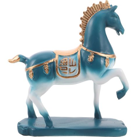 Figurine Cheval Décorative Petite Taille en Résine Dégradée Bleu, Statue Cheval Debout Moderne pour Bureau, Étagère et Décoration Intérieure, Ornement Artistique pour Maison (1/5)