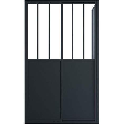 Vente-Unique – Paroi de douche noir mat avec porte coulissante – Verre trempé 0.6mm – Dimensions 120x80x195 cm – Barre de fixation incluse (1/4)