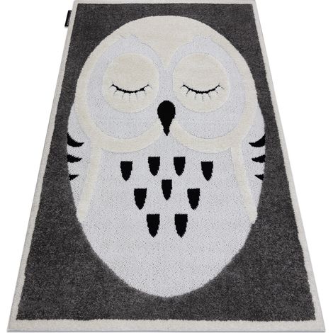 Moderner Kinderteppich JOY Owl, Eule für Kinder - strukturelle, zwei Ebenen aus Vlies grau / creme grey 160x220 cm
