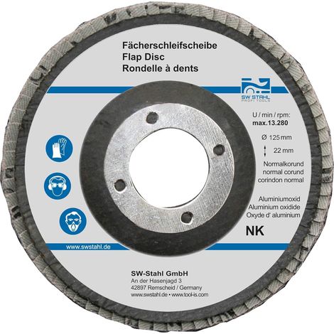 SW-Stahl 82316L Fächerschleifscheibe I Schleifscheiben 125mm für Winkelschleifer I NK120 I 10 Stück