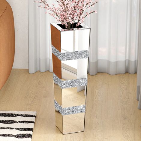 Vase de Sol en Verre Cristal 71.5cm Grand Vases Décoratif pour Pampas et Fleurs Séchées - Argenté Diamants Design Décoration Salon Chambre Bureau Mariage