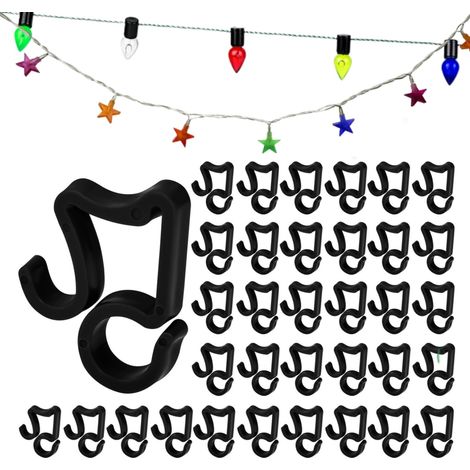 100 PCS Attache Guirlande Gouttiere Plastique, Cintres de Décoration d'Arbre, Mini Crochet Guirlandes Noël, Clips Lumière de Noël pour Arbre(Noir) (1/5)