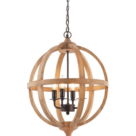 Lampada a sospensione TOBA legno mango sfera 4xE14 Endon (1/5)