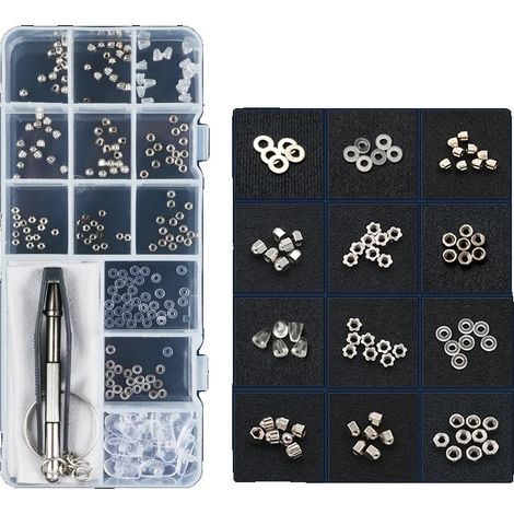 Kit per la riparazione di occhiali, cacciavite multifunzione, set di attrezzi portatile, dadi a vite argentati (1/2)