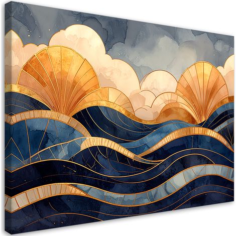 Stampe su Tela, Onde astratte nei toni del blu navy e dell'oro. - 30x20 (1/2)