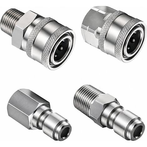 4 pièces Raccord de nettoyeur haute pression 3/8 pouces, raccord rapide NPT 3/8 pouces, raccords pour nettoyeur haute pression avec filetage intérieur (argent) (1/5)