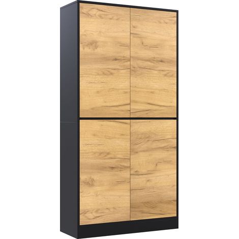 Classeur 80 x 35 x 180 cm, meuble de rangement multifonctionnel en bois noir et chêne, avec étagères réglables, bibliothèque, meuble de rangement pour bureau, salon, entrée, armoire haute, meuble d'en (1/5)