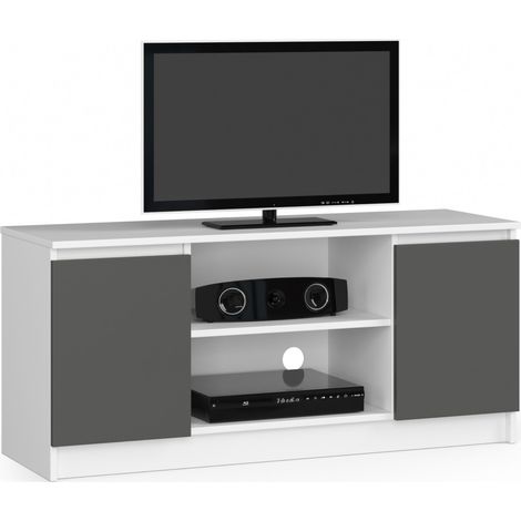 Meuble TV pour salon AKORD Blanc 120 cm 2 portes façade Gris Graphite 2 étagères 120x40x55 cm (1/4)