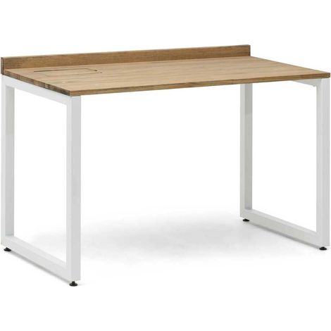 Mesa escritorio Eco-Line con bandeja inferior oculta de acero Blanca 118x60x75cm, tablero en madera maciza de pino acabado envejecido estilo industrial Box Furniture. (1/5)