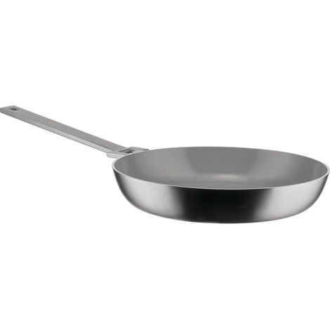 Alessi Convivio DC110/24 - Padella a Manico Lungo in Trilamina, Adatta a Induzione, in Acciaio Inossidabile e PVD, Rivestimento Interno Antiaderente Ceramico, 24 cm, Satinata (1/2)
