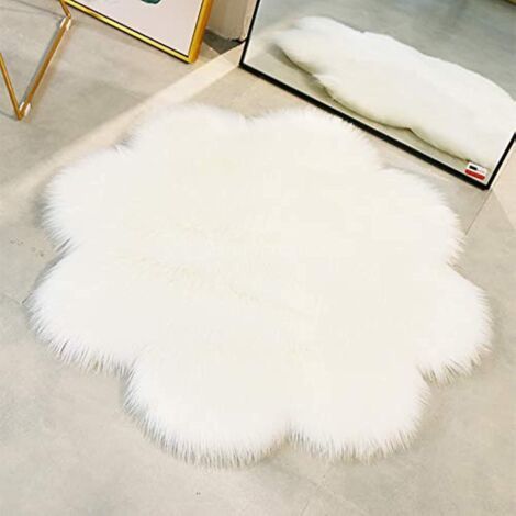 Peau de Mouton synthétique,Cozy Sensation comme véritable Laine Tapis en Fourrure synthétique, Fluffy Soft Longhair Décoratif Coussin de Chaise Canapé Natte (Blanc, 45 x 45cm) (1/4)
