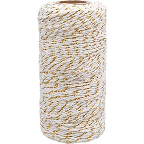 100M White Cotton Rope Twine with with Gold Thread, Gold Combo Bakers Twine Twine - Gift Wrapping for Decoration, Crafts, Christmas- (1/5)
