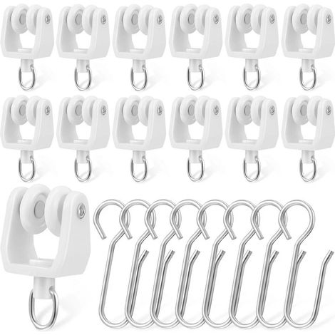 Ensemble Accessoires Rideaux - Rails Droits et Courbes, Poulies, Crochets, Anneaux Coulissants et Roulettes Durables - Lot de 12-lsw (1/5)