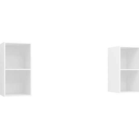 Lot de 2 meubles TV muraux pratique rangement 37 x 37 x 72 cm en bois d'ingénierie blanc (1/3)