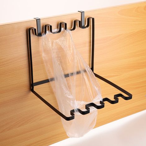 Support de rangement pour sac poubelle à suspendre sur une porte d'armoire en fer, support de cuisine pliable et réglable (1/5)