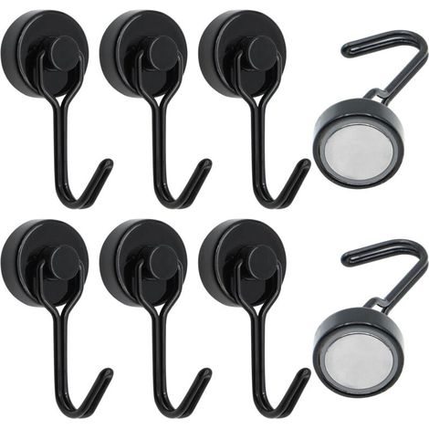 Lot de 6 Crochets Magnétiques Frigo, 20 MM 15 kg Puissant Aimant Néodyme, Crochet Aimanté Pussiant Pivotants pour Cuisine Salle de (1/5)