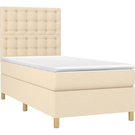 Box Spring Bed with Mattress&LED Cream 90x190 cm Fabric vidaXL (1/4)