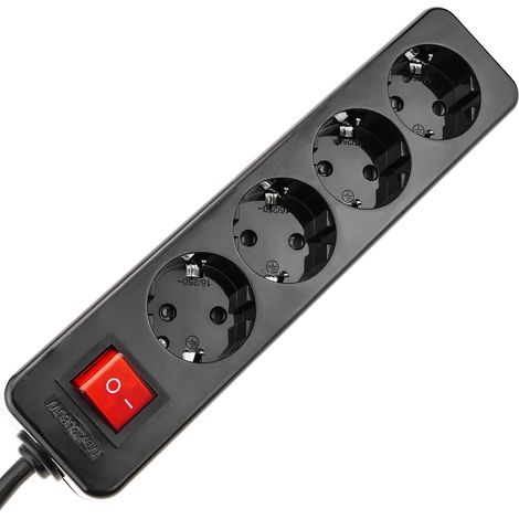 BeMatik - Multiprise 4 prises 16A 230V noir avec interrupteur et 1.5m câble (1/5)