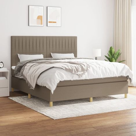 Sommier à lattes de lit avec matelas Taupe 160x200 cm Tissu (1/5)