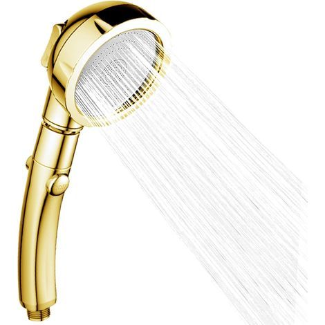 Shower Head High Pressure Water Saving Shower Handheld Stainless Steel Shower Heads Handheld Universal 3 Mode Function Chrome (Gold)