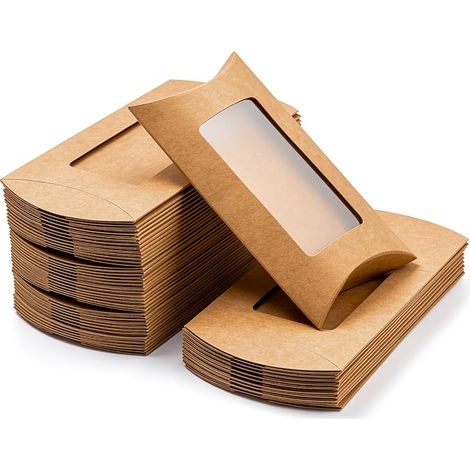 Lot de 50 boîtes-coussins, petites boîtes-cadeaux Boîte en papier kraft (1/4)