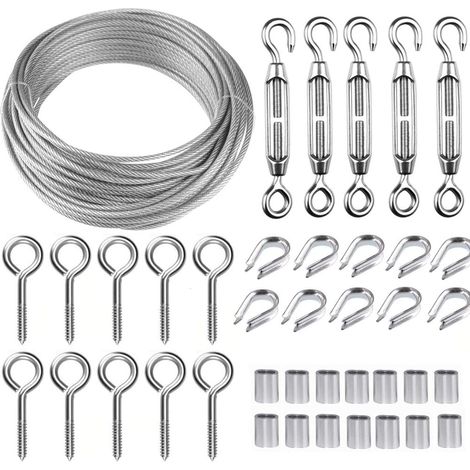 FLITI TooTaci 2mm/30M Edelstahl-Aufhängeseil-Set, Edelstahlbeschichtetes Seil mit M5-Seilspanner, 2mm Metallseil-Set für Kletterpflanzen, Aufhängungen, Zäune (1/4)