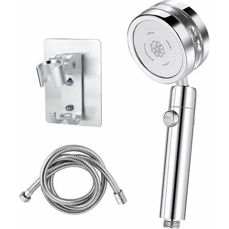 royaluxe - Soffione doccia Turbocharged argento con tubo flessibile da 1,5 m e supporto doccia a parete, interruttore a un pulsante, soffione doccia rimovibile e facile da pulire (1/5)