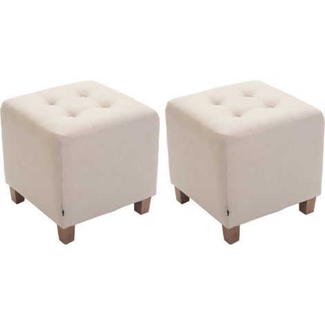 Set 2 pouf quadrati in tessuto color crema con gambe in legno 45x45 cm – Elegante seduta capitonné 100006592