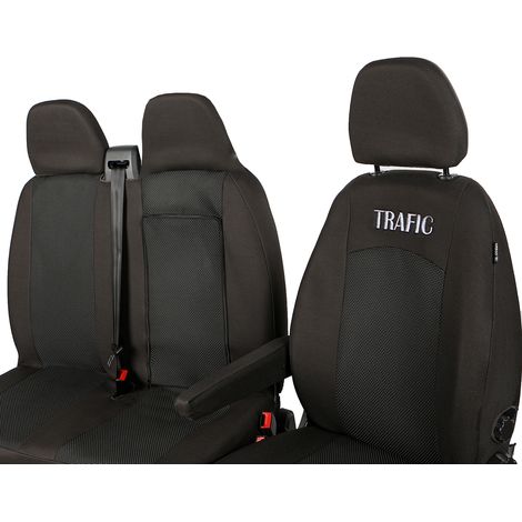 Housses de siège sur mesure Renault Trafic III 2014-2025 – Tissus d'ameublement haute qualité – Installation facile avec velcro et fermeture éclair