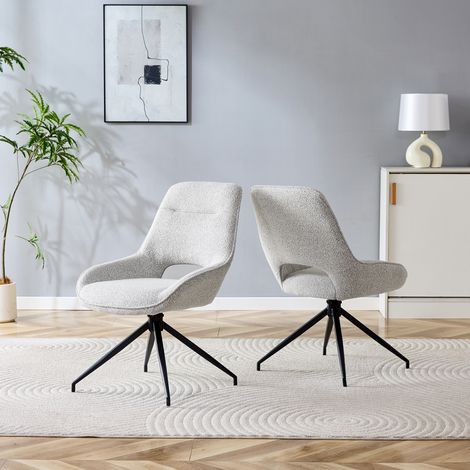 Juego de 2 sillas de comedor giratorias 360° de 87 cm en tejido gris beige con estructura metálica negra (1/5)